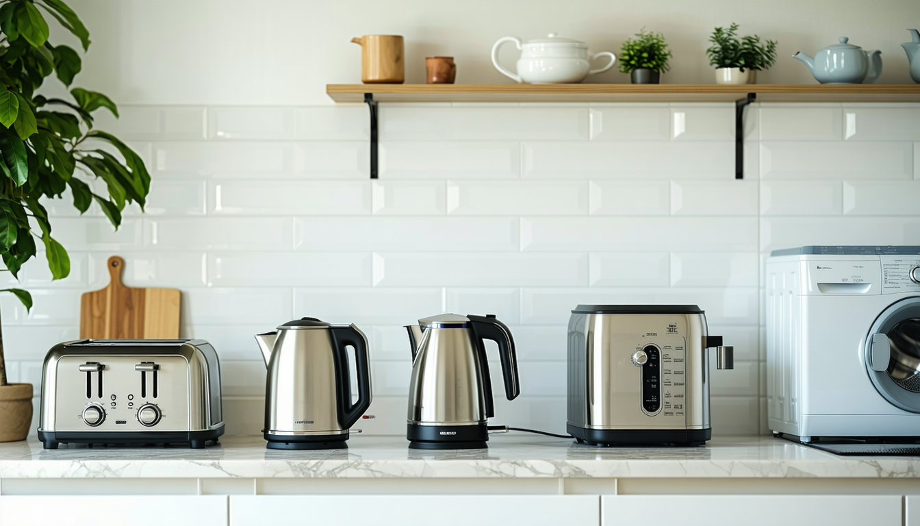 Common kitchen appliances on a modern worktop