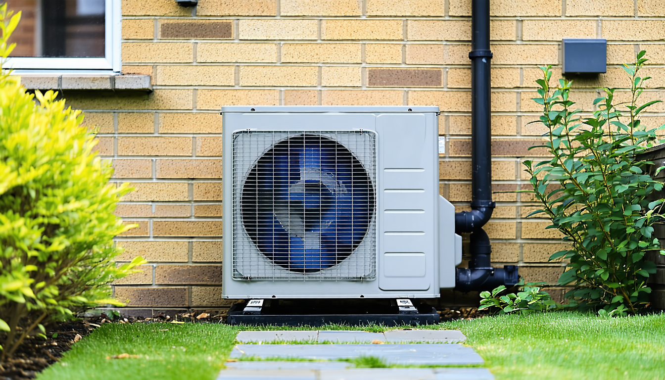 An air source heat pump unit outside a UK home