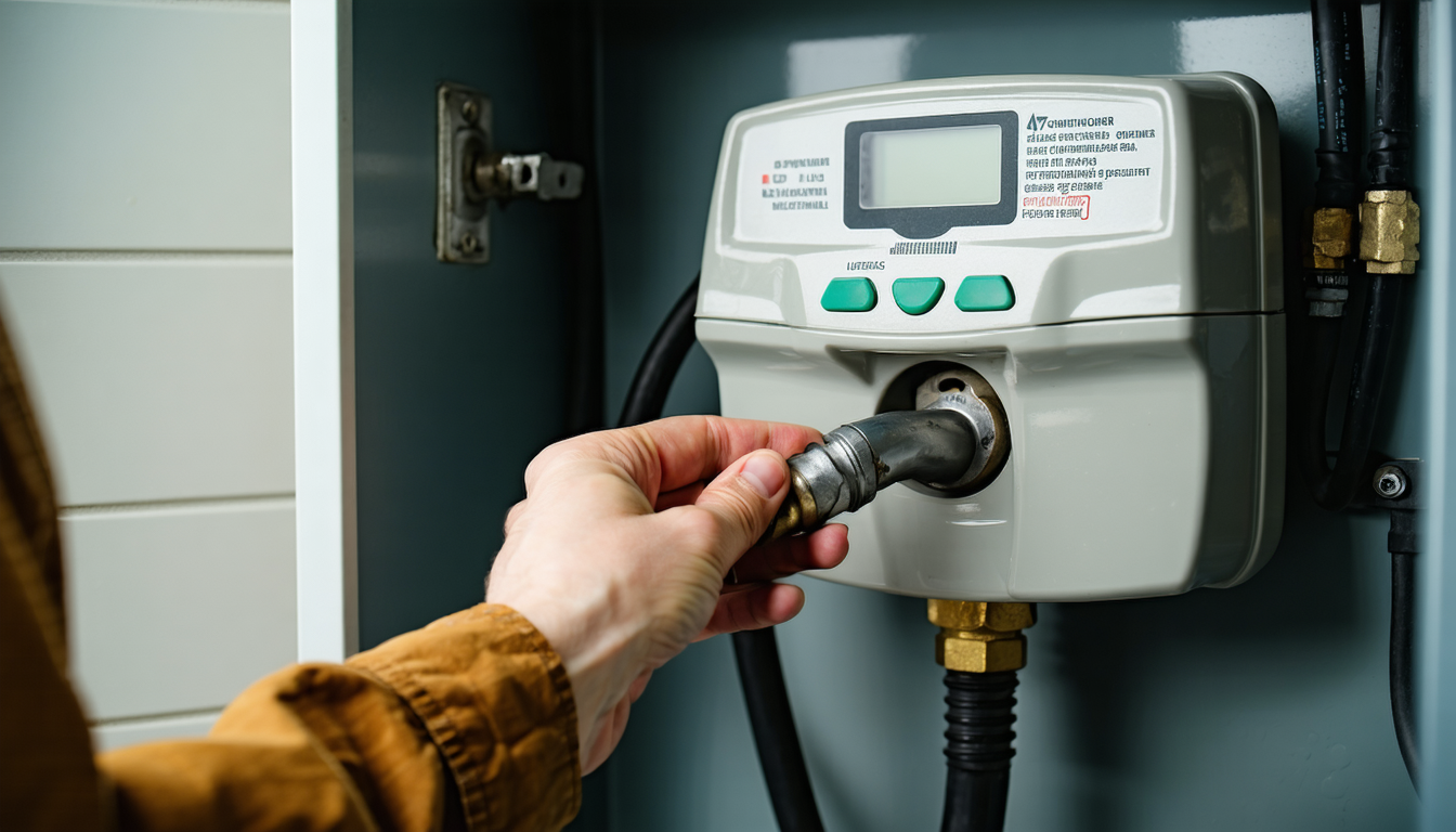 A hand reading a domestic gas and electricity meter